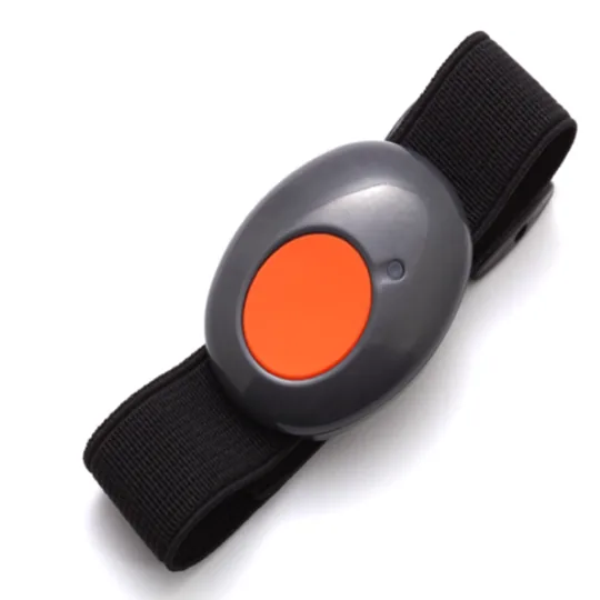 Bracelet panique sans fil porté au poignet, bouton d'urgence orange